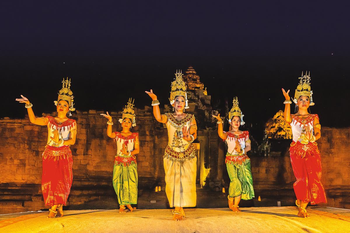 An evening performance of traditional Apsara Dance  at Banteay Srei Temple, Angkor, Siem Reap Province, Cambodia