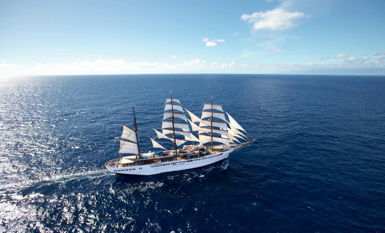 The ship Sea Cloud II at full sail.