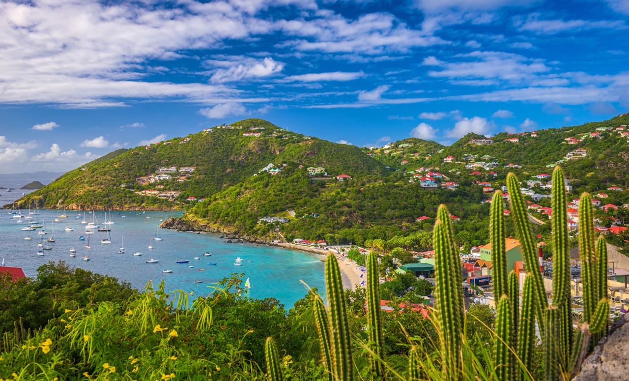 Gustavia, Saint Barthelemy skyline and harbor in the Caribbean.