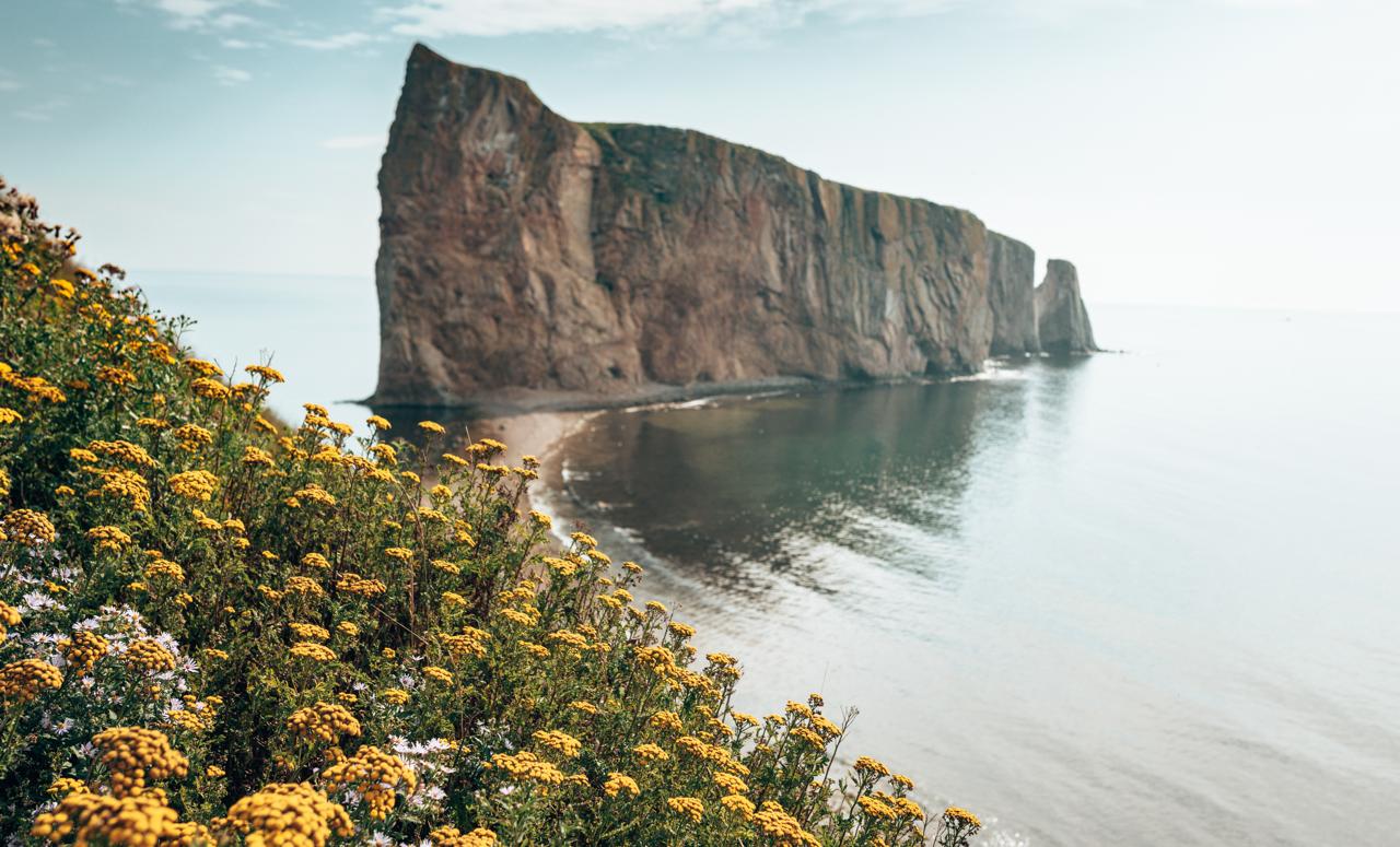 Perce cliff coastline landscape in quebec