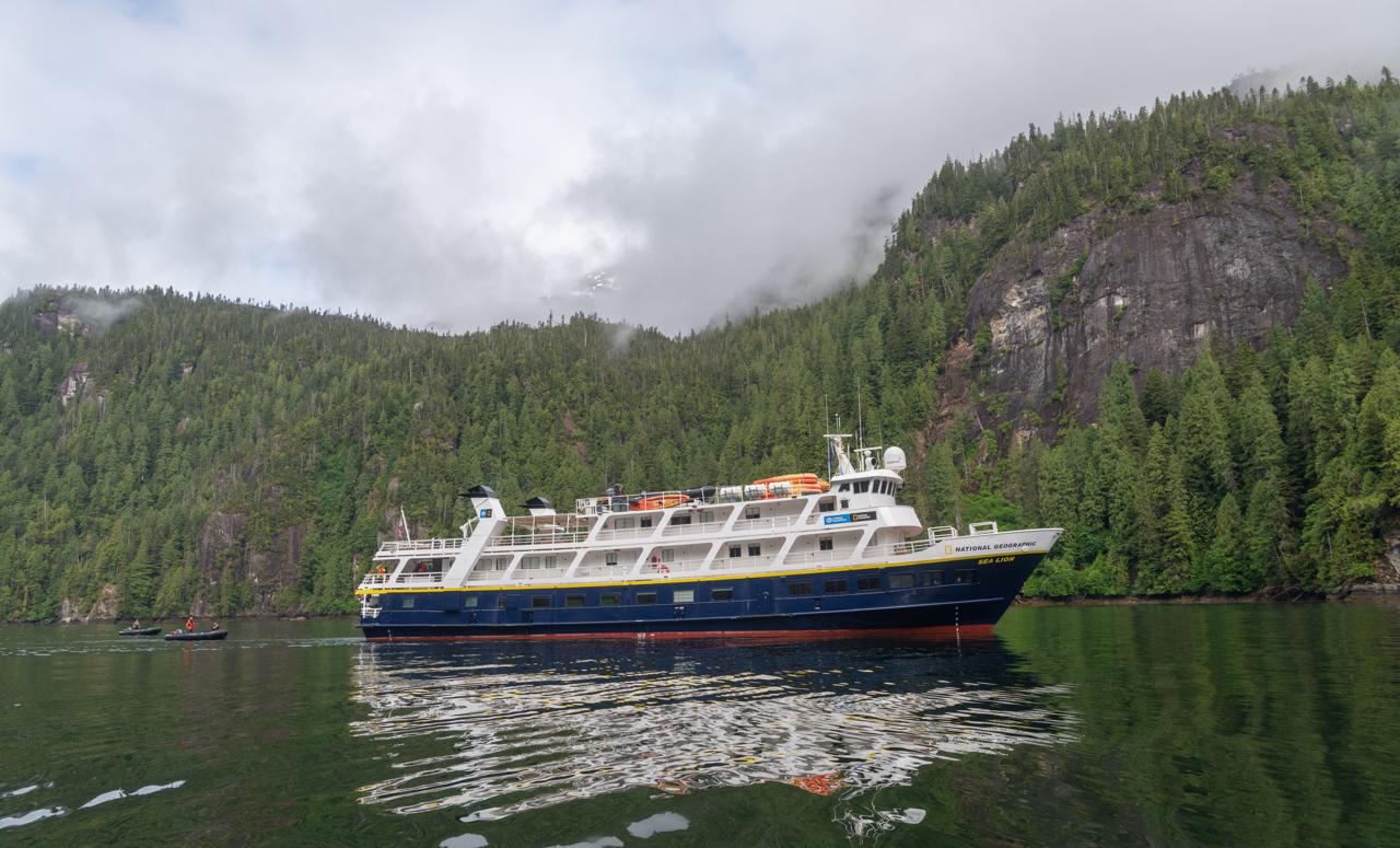 A view of the ship National Geographic Sea Lion in Alaska, USA.