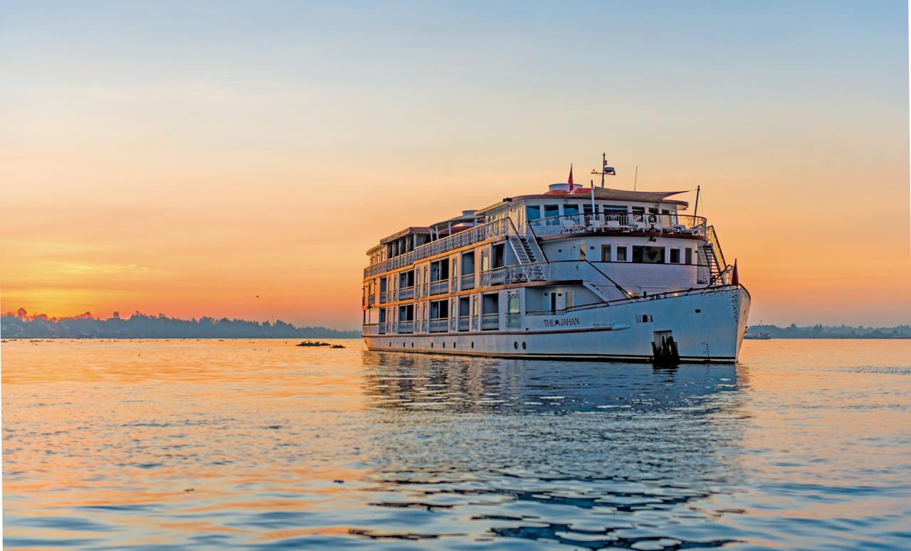 Ship The Jahan voyaging the Mekong River, Asia.