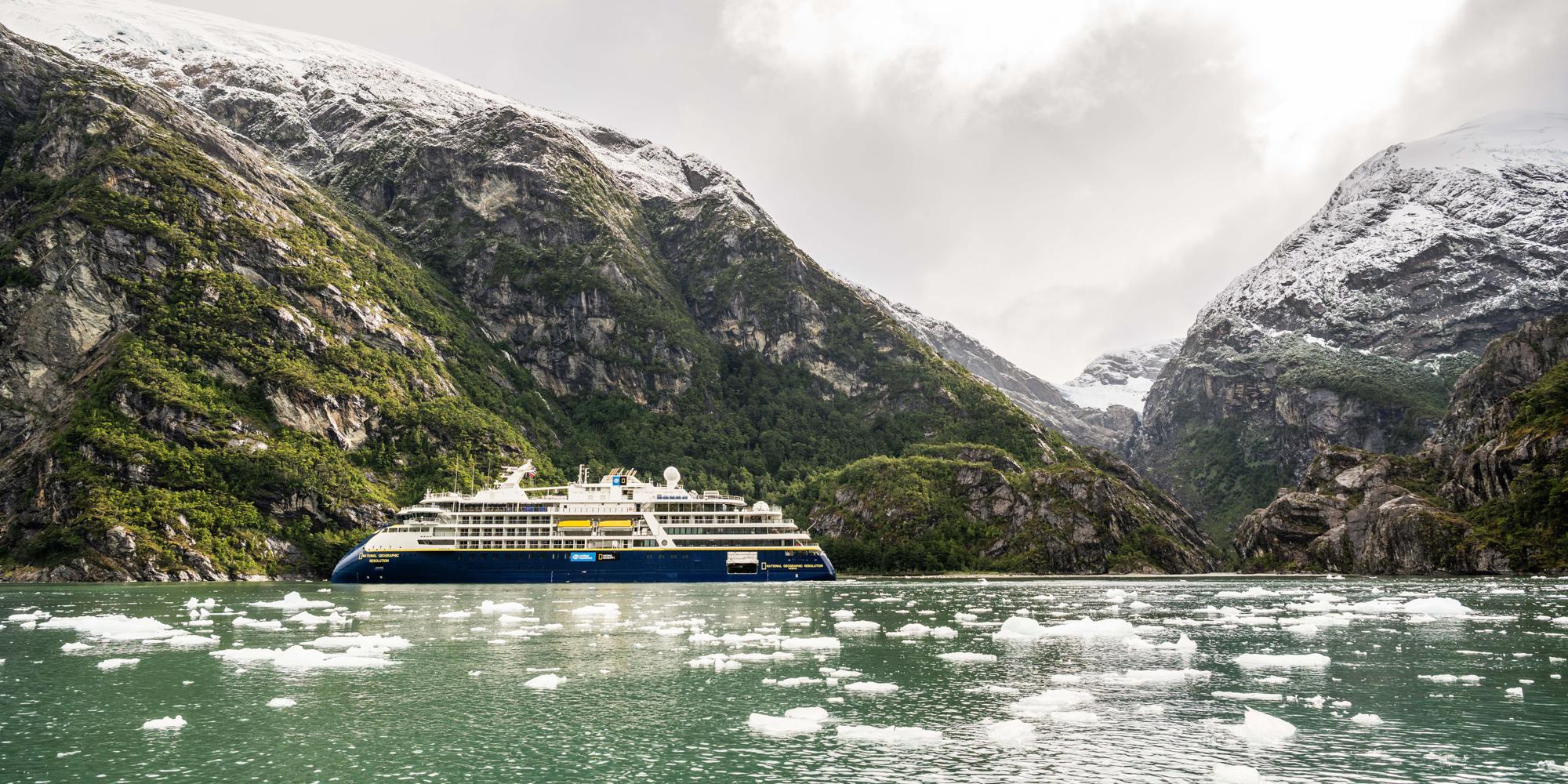 The National Geographic Resolution against the picturesque backdrop of the Beagle Channel, Chile.