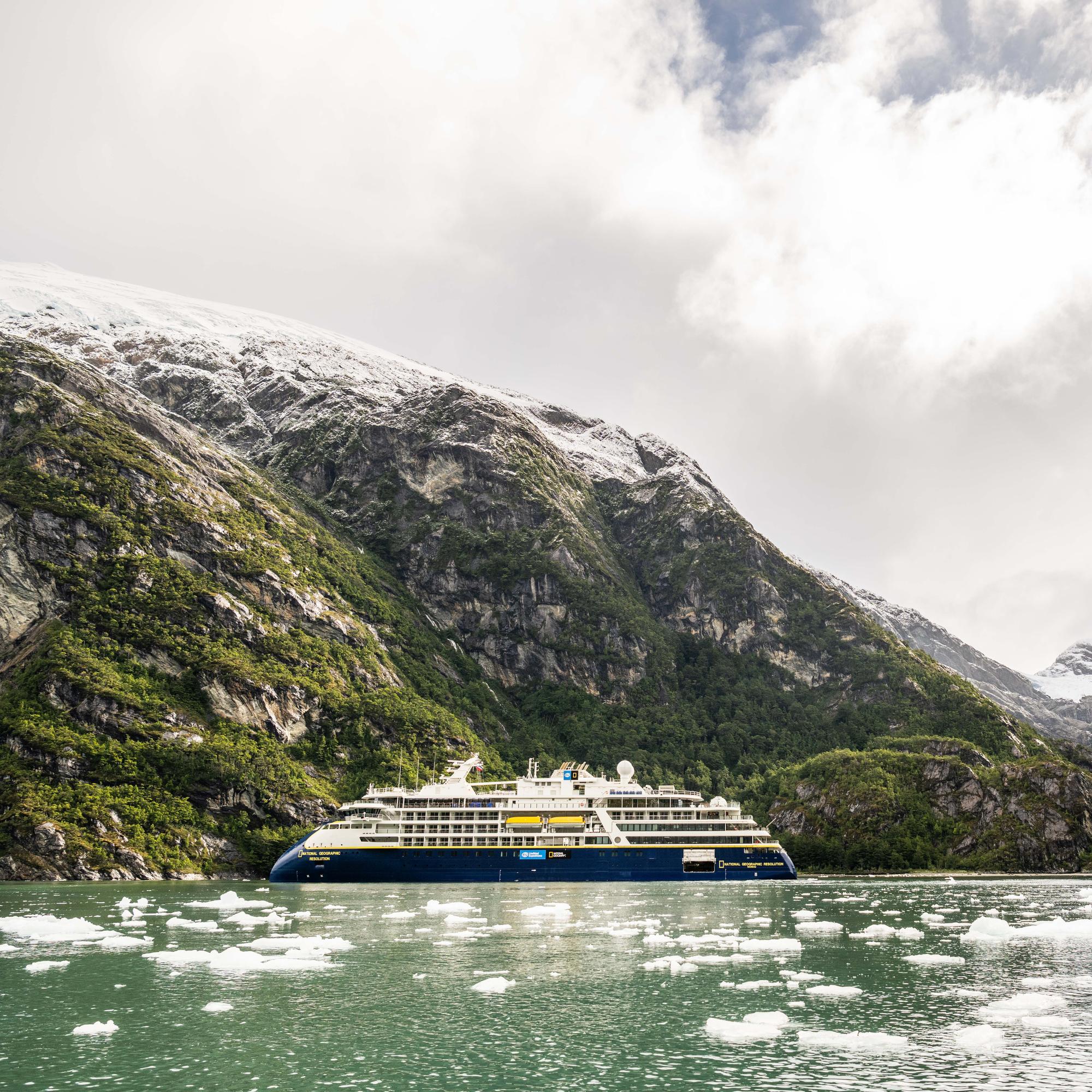 The National Geographic Resolution against the picturesque backdrop of the Beagle Channel, Chile.