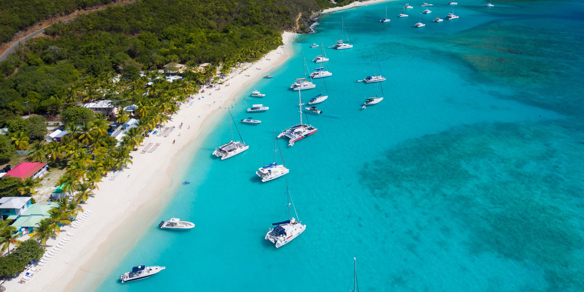 Aerial view of White Bay, Jost Van Dyke, British Virgin Islands.