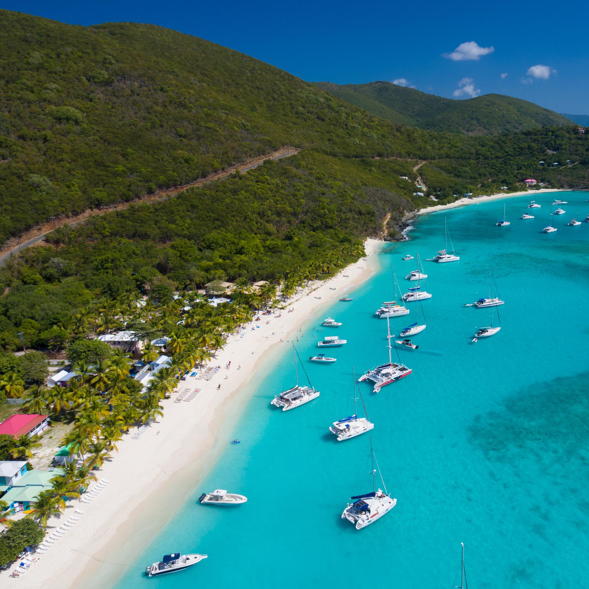 Aerial view of White Bay, Jost Van Dyke, British Virgin Islands.