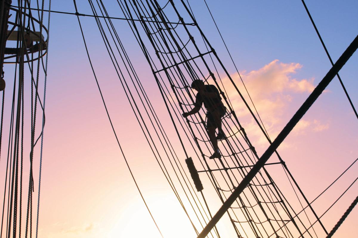 Sailing crew working on the ship Sea Cloud II